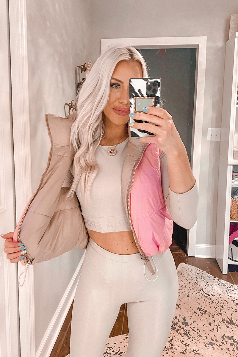 Pink and Tan Reversible Puffer Vest - Shop Kendry Collection Boutique