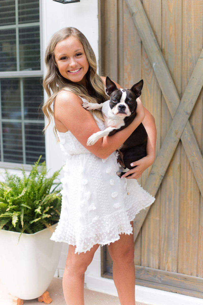 Pom Pom Textured Mini Ruffle Hem Dress - White - Shop Kendry Collection Boutique