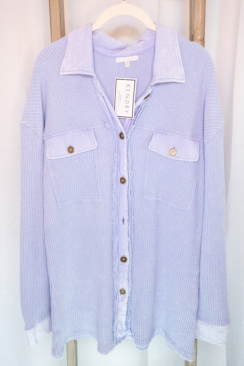 Powder Blue Thermal Button Down Shacket