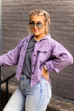 Purple Corduroy Distressed Hem Jacket - Shop Kendry Collection Boutique