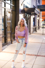 Purple Mesh Dot Long Sleeve Crop Top - Shop Kendry Collection Boutique