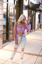 Purple Mesh Dot Long Sleeve Crop Top - Shop Kendry Collection Boutique