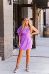 Purple One Shoulder Puff Sleeve Mini Dress - Kendry Collection Boutique