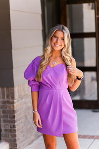 Purple One Shoulder Puff Sleeve Mini Dress