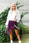 Purple Silky Front Tie Ruched Mini Skirt