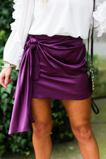 Purple Silky Front Tie Ruched Mini Skirt - Kendry Collection Boutique 