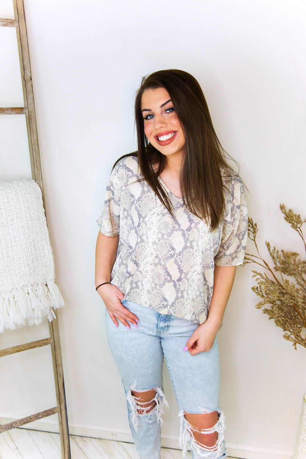 Python V-Neck Short Sleeve Top - Shop Kendry Collection Boutique