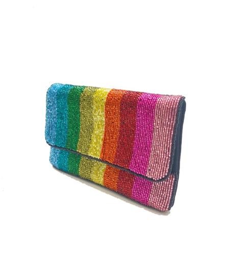 Rainbow Stripe Beaded Crossbody Purse - Kendry Collection Boutique