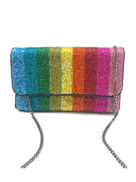 Rainbow Stripe Beaded Crossbody Purse - Kendry Collection Boutique