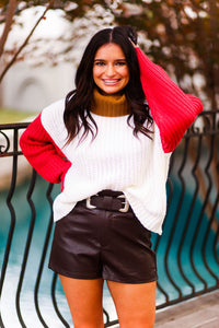 Red And White Color Block Sweater