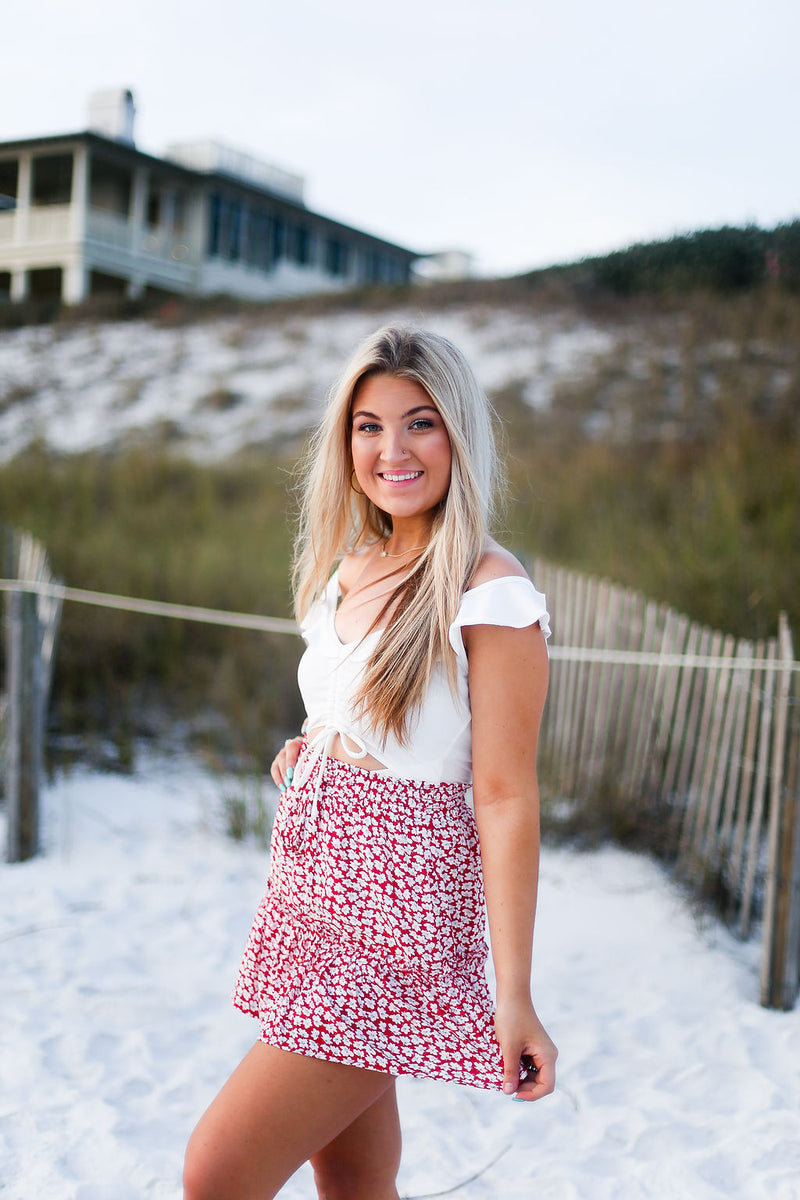 Red Floral Ruffle Mini Skirt - Kendry Collection Boutique