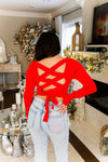 Red Lace Up Back Knit Sweater - Kendry Collection Boutique
