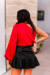 Red Satin One Shoulder Cropped Blouse - Kendry Collection Boutique