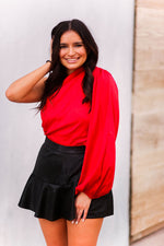 Red Satin One Shoulder Cropped Blouse - Kendry Collection Boutique