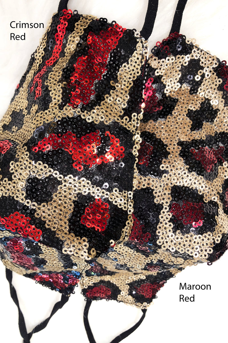 Maroon And Gold Leopard Sequin Face Mask