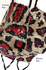Maroon And Gold Leopard Sequin Face Mask