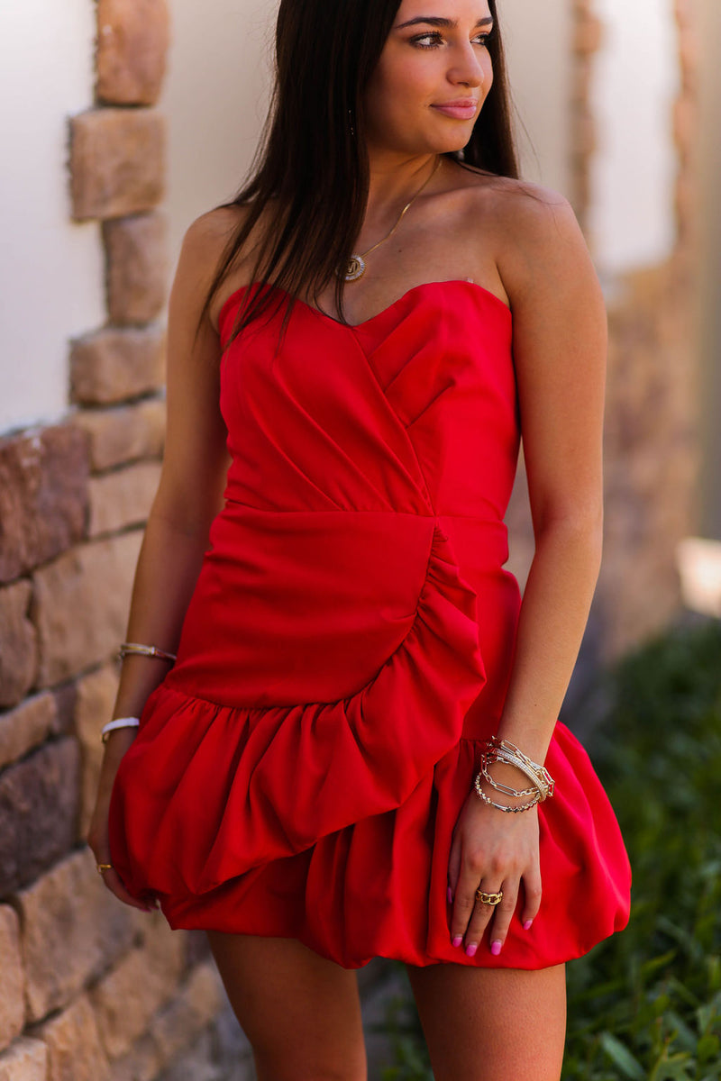 Red Strapless Ruffle Hem Mini Dress - Shop Kendry Collection Boutique