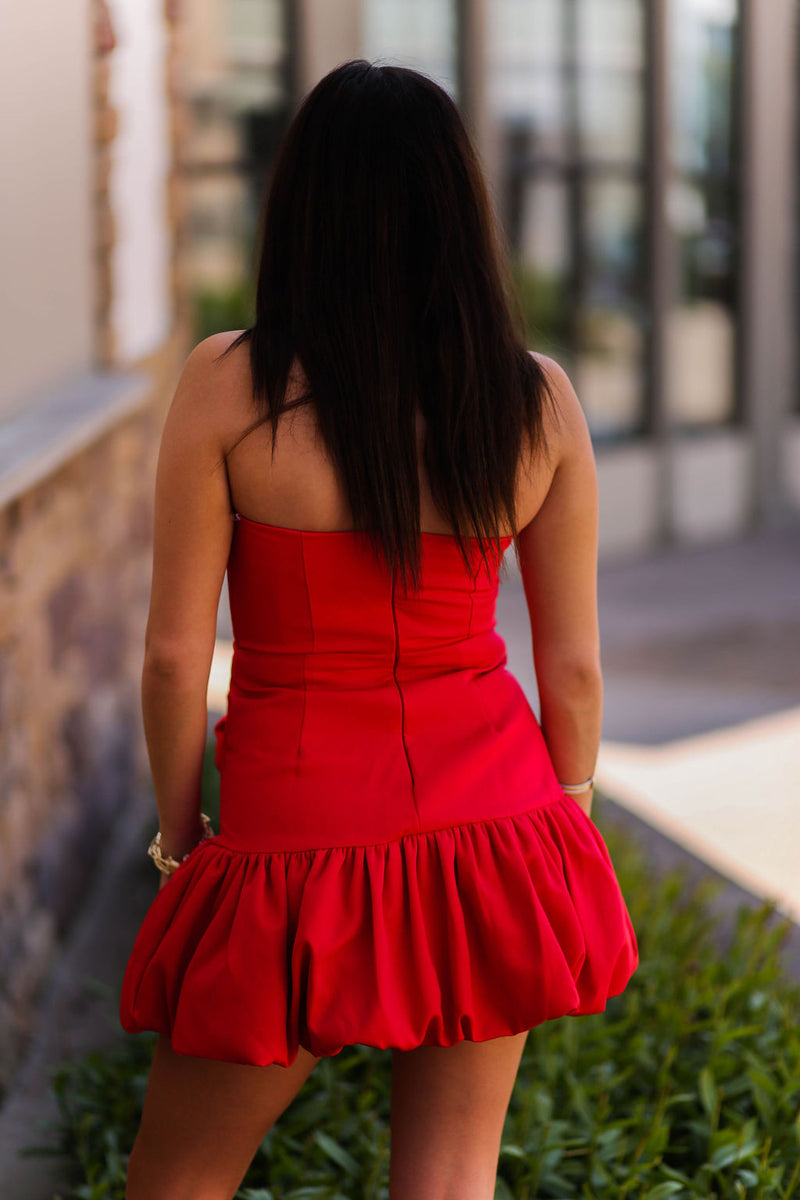Red Strapless Ruffle Hem Mini Dress - Shop Kendry Collection Boutique