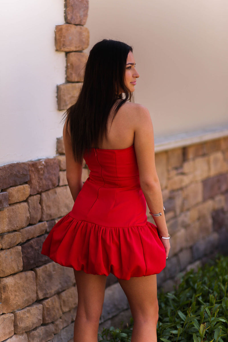 Red Strapless Ruffle Hem Mini Dress - Shop Kendry Collection Boutique