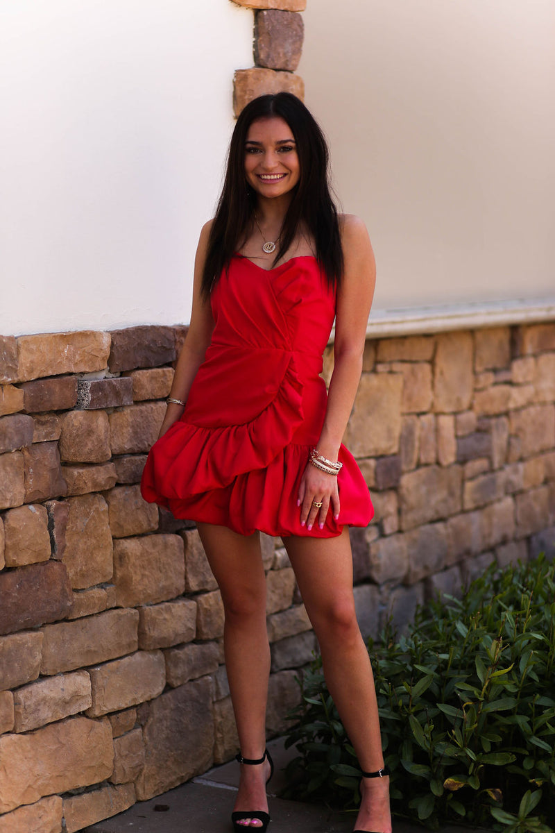 Red Strapless Ruffle Hem Mini Dress - Shop Kendry Collection Boutique