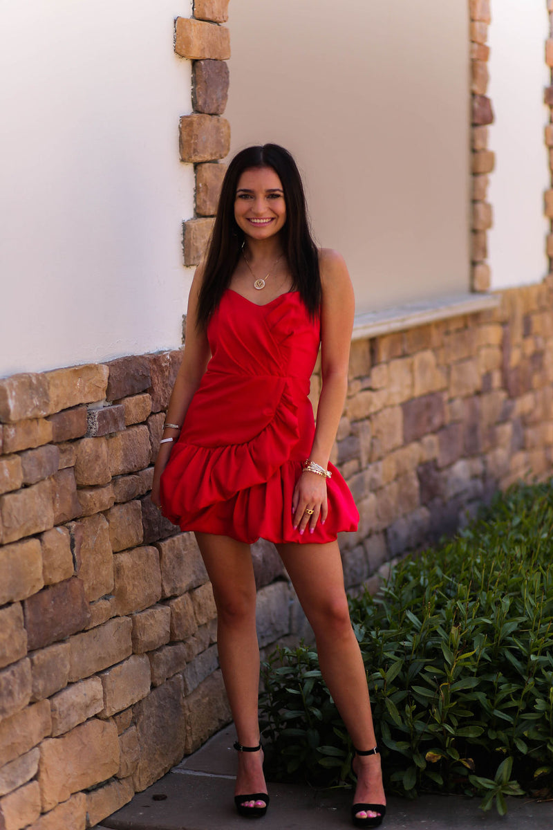 Red Strapless Ruffle Hem Mini Dress - Shop Kendry Collection Boutique