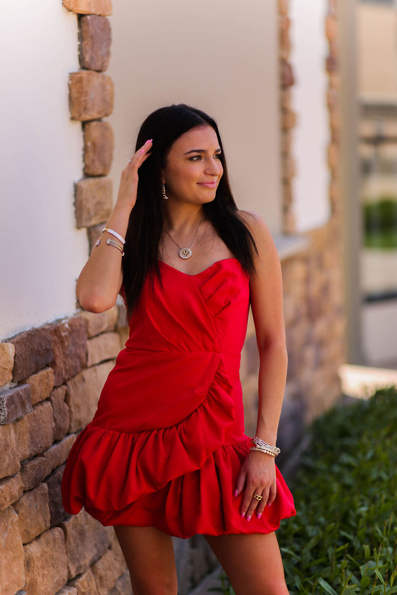 Red Strapless Ruffle Hem Mini Dress - Shop Kendry Collection Boutique