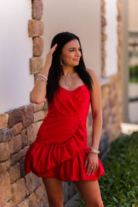 Red Strapless Ruffle Hem Mini Dress - Shop Kendry Collection Boutique