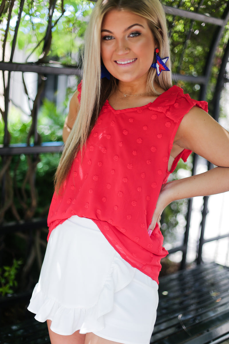Red Textured Ruffle Sleeve Tank Top -  Shop Kendry Collection Boutique