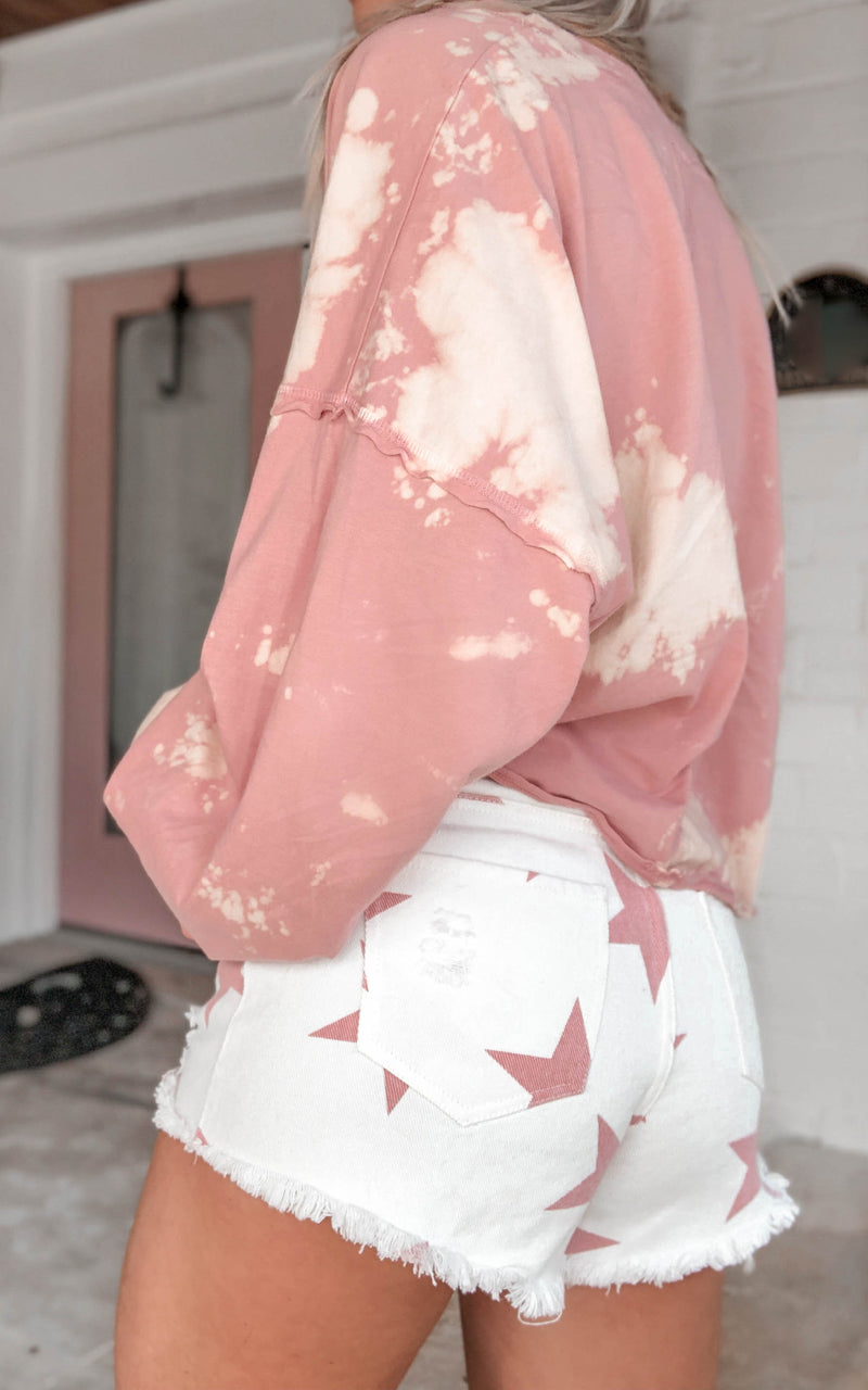 Red and White Star Pattern Denim Shorts - Kendry Collection Boutique