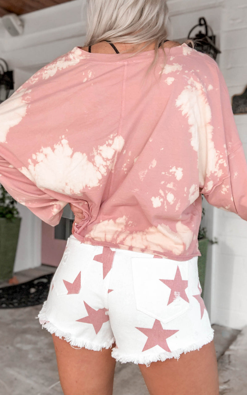 Red and White Star Pattern Denim Shorts - Kendry Collection Boutique
