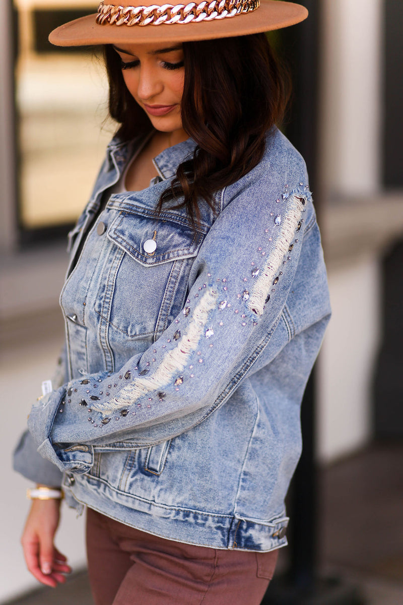 Rhinestone Fringe Denim Jacket - Shop Kendry Collection Boutique