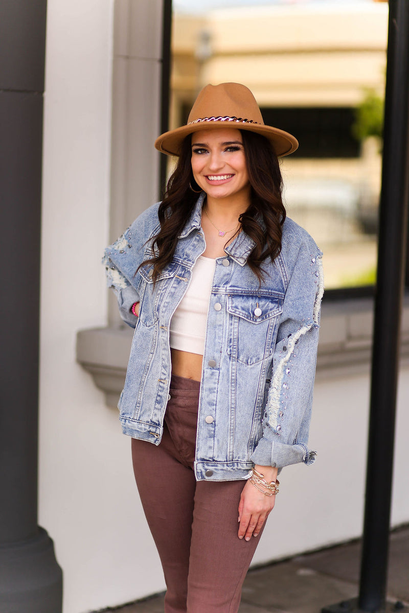 Rhinestone Fringe Denim Jacket - Shop Kendry Collection Boutique