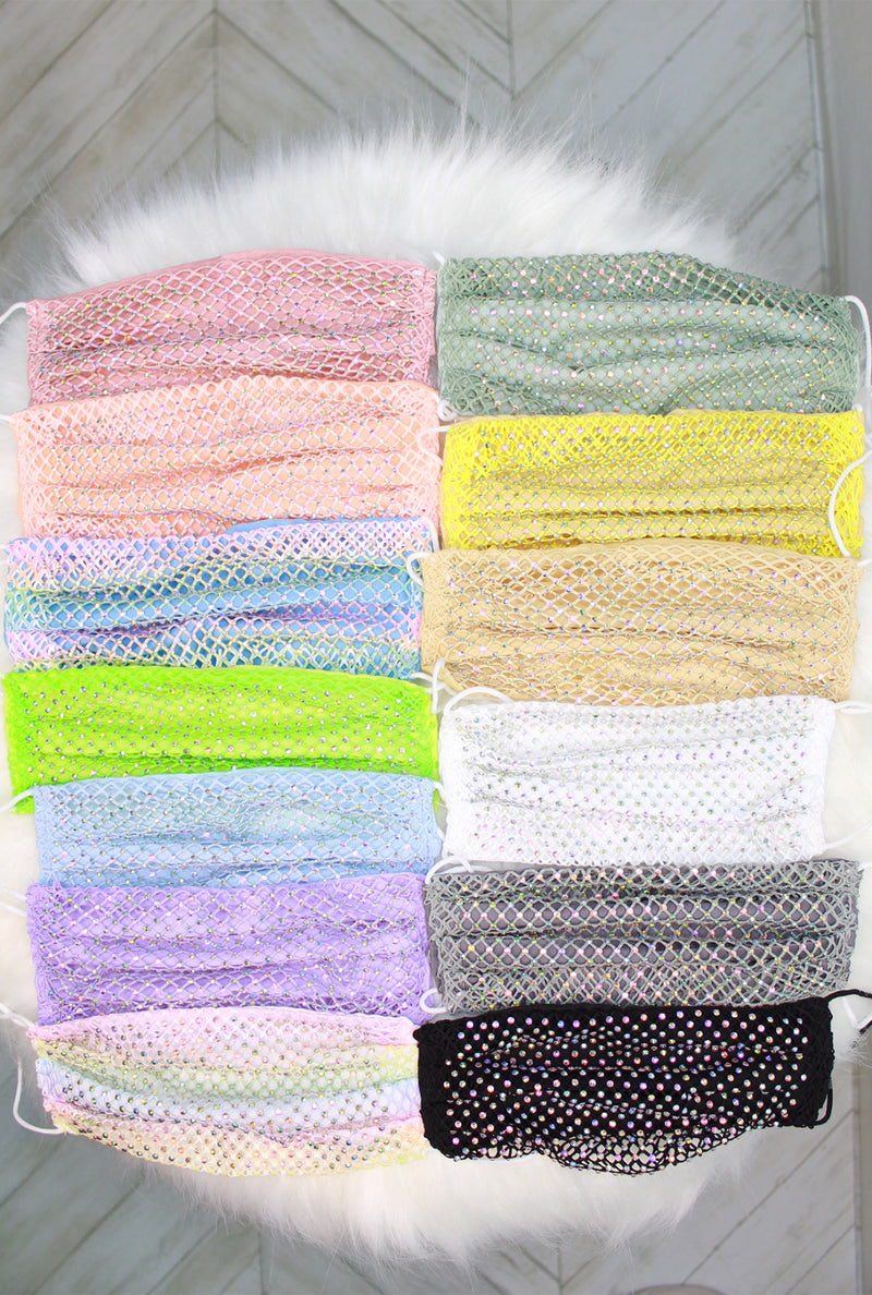 Rhinestone Mesh Face Mask  - Shop Cute Face Masks Now At Kendry Collection Boutique