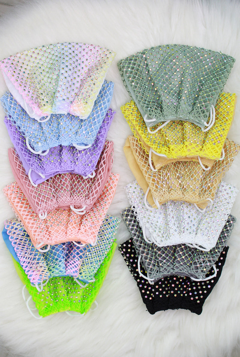 Rhinestone Mesh Face Mask  - Shop Cute Face Masks Now At Kendry Collection Boutique