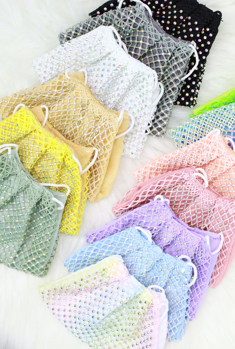Rhinestone Mesh Face Mask  - Shop Kendry Collection Boutique