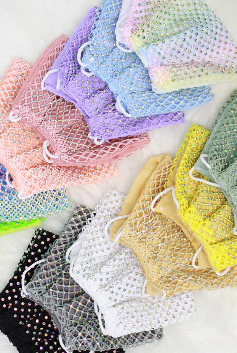 Rhinestone Mesh Face Mask  - Shop Cute Face Masks Now At Kendry Collection Boutique