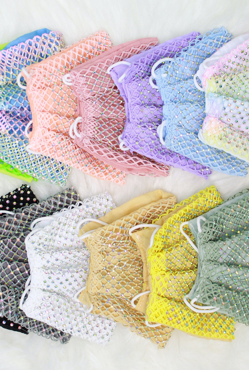 Rhinestone Mesh Face Mask  - Shop Cute Face Masks Now At Kendry Collection Boutique