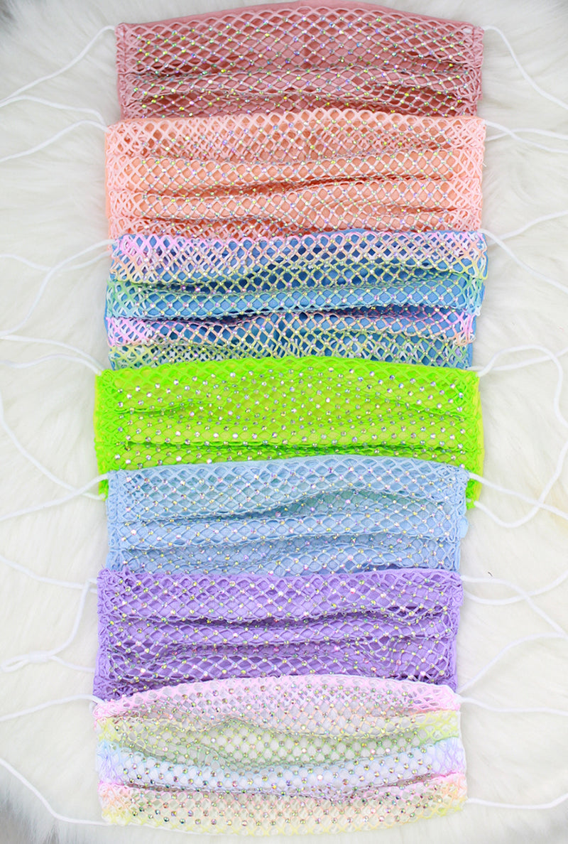 Rhinestone Mesh Face Mask  - Shop Cute Face Masks Now At Kendry Collection Boutique