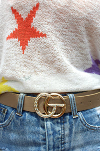 Rhinestone Studded Taupe GG Belt