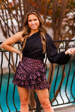 Rose Gold Leopard Asymmetrical Ruffle Mini Skort - Shop Kendry Collection 