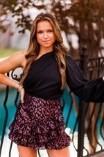 Rose Gold Leopard Asymmetrical Ruffle Mini Skort - Shop Kendry Collection 