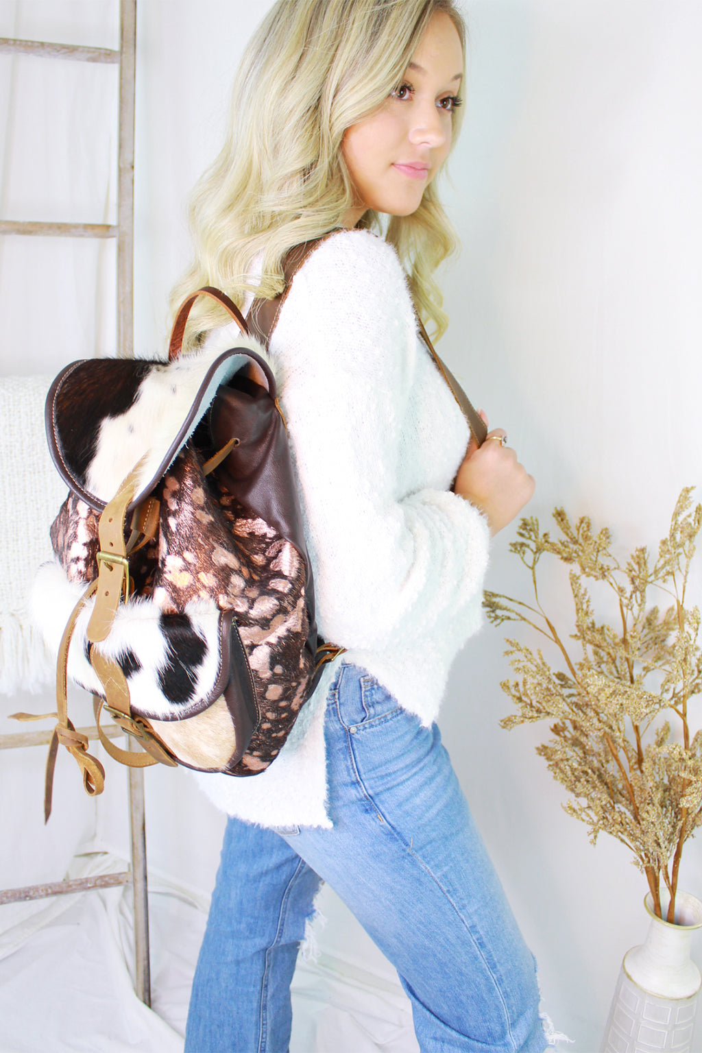 Rose Gold Metallic Cowhide Back Pack - Shop Kendry Collection Boutique
