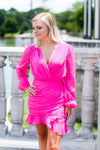 Ruched Long Sleeve Mini Dress - Hot Pink - Shop Cute Dresses Online At Kendry Collection Boutique