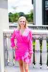 Ruched Long Sleeve Mini Dress - Hot Pink - Shop Cute Dresses Online At Kendry Collection Boutique