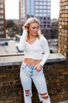 Ruched White Long Sleeve Crop Top - Shop Kendry Collection Boutique