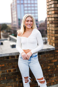 Ruched White Long Sleeve Crop Top - Shop Kendry Collection Boutique