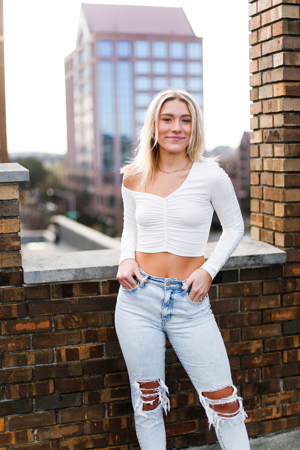 Ruched White Long Sleeve Crop Top - Shop Kendry Collection Boutique