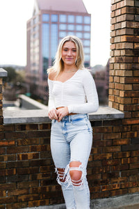 Ruched White Long Sleeve Crop Top - Shop Kendry Collection Boutique