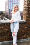 Ruched White Long Sleeve Crop Top - Shop Kendry Collection Boutique