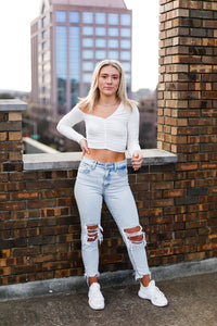Ruched White Long Sleeve Crop Top - Shop Kendry Collection Boutique